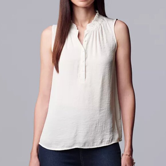 Simply Vera Vera Wang Ruffle Neck Tank - Black, Small - Picture 5 of 6